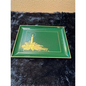 Otagiri Japan Green Holiday Lacquerware Tray With Candle Design 1987